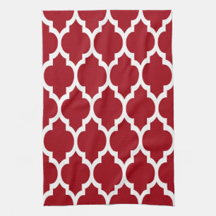 Linge De Cuisine Cranberry Red White Marocain Quatrefoil Motif #4