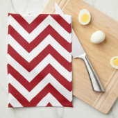 Linge De Cuisine Cranberry Rouge Blanc Grand Chevron ZigZag Motif (Quart Plié)
