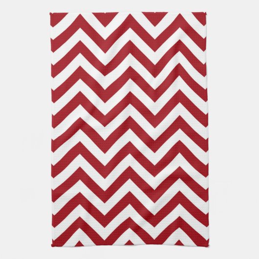Linge De Cuisine Cranberry Rouge Blanc Grand Chevron ZigZag Motif (Vertical)