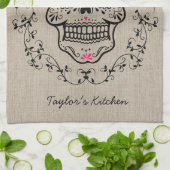 Linge De Cuisine Crâne à sucre Hipster personnalisé (Plié)