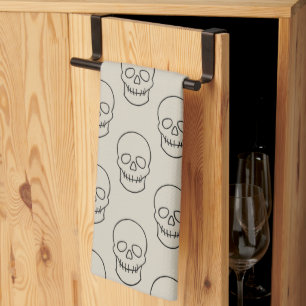 Linge De Cuisine Crâne - Blanc os et Chauve-souris Noir
