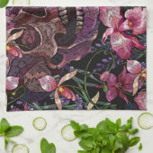 Linge De Cuisine Crâne brodé : Motif gothique de l'orchidée (Plié)