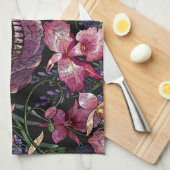 Linge De Cuisine Crâne brodé : Motif gothique de l'orchidée (Quart Plié)