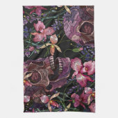 Linge De Cuisine Crâne brodé : Motif gothique de l'orchidée (Vertical)