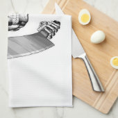 Linge De Cuisine Crâne chef avec couteaux boucher (Quart Plié)