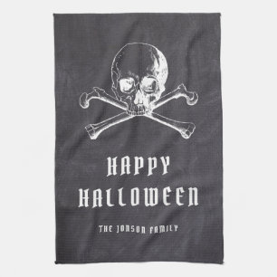 Linge De Cuisine Crâne de pirate noir vintage et os d'Halloween