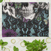 Linge De Cuisine Crâne gothique de dentelle dans la sarcelle (Plié)