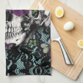 Linge De Cuisine Crâne gothique de dentelle dans la sarcelle (Quart Plié)