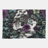 Linge De Cuisine Crâne gothique de dentelle dans la sarcelle (Horizontal)