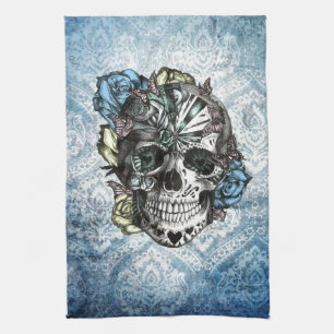 Linge De Cuisine Crâne grunge de sucre de sucrerie dans jaune et