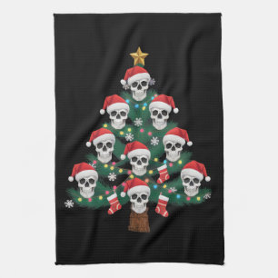 Linge De Cuisine Crâne sapin de Noël Pyjama Cool Skeleton Père Noël