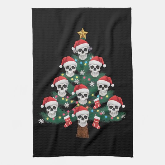 Linge De Cuisine Crâne sapin de Noël Pyjama Cool Skeleton Père Noël (Vertical)