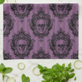 Linge De Cuisine Crâne victorienne violet et noir Motif Halloween (Plié)