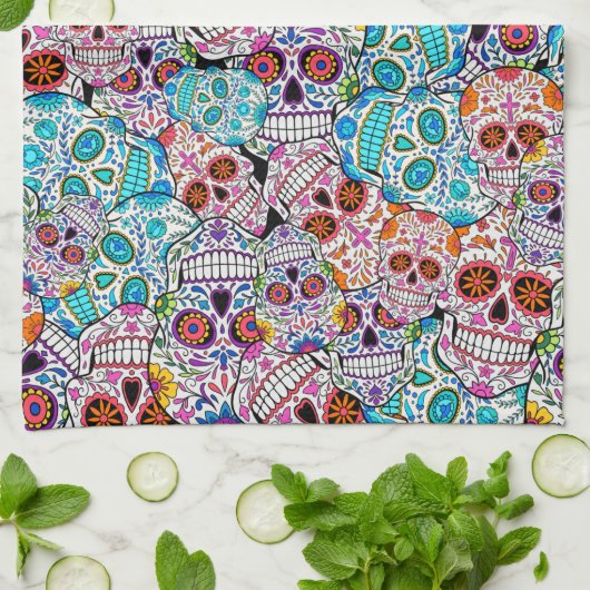 Linge De Cuisine Crânes à fleurs  (Plié)