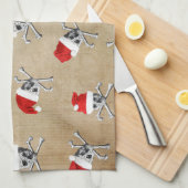 Linge De Cuisine Crânes de pirate de vacances de Noël sur Biege (Quart Plié)