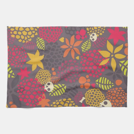 Linge De Cuisine Crânes et fleurs (Horizontal)