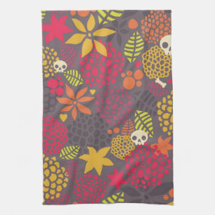 Linge De Cuisine Crânes et fleurs