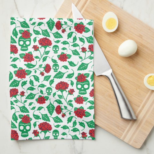 Linge De Cuisine Crânes et roses de Frida Kahlo | (Quart Plié)