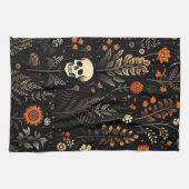 Linge De Cuisine Crânes Fleurs et verdure Halloween noir (Horizontal)