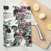 Linge De Cuisine Crânes roses de descente avec des papillons (Quart Plié)
