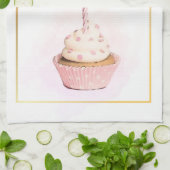 Linge De Cuisine Crayon élégant Art rose Cupcake d'anniversaire (Plié)