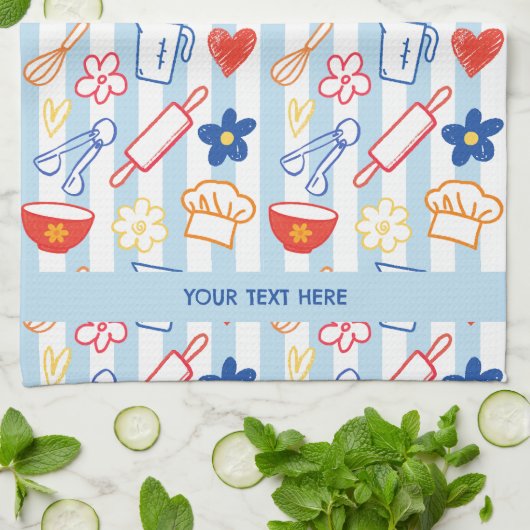 Linge De Cuisine Crayon Kitchen Doodle Retro Cooking Pattern (Plié)