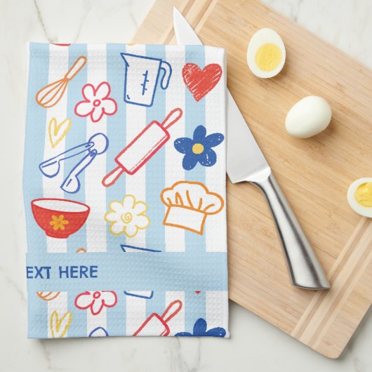 Linge De Cuisine Crayon Kitchen Doodle Retro Cooking Pattern (Quart Plié)