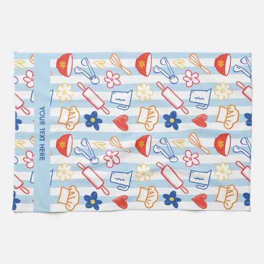 Linge De Cuisine Crayon Kitchen Doodle Retro Cooking Pattern (Horizontal)