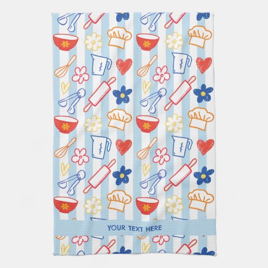 Linge De Cuisine Crayon Kitchen Doodle Retro Cooking Pattern (Vertical)