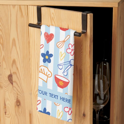Linge De Cuisine Crayon Kitchen Doodle Retro Cooking Pattern (Pliage en tiers)