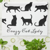 Linge De Cuisine Crazy Chat Lady Black Cat Silhouettes (Plié)