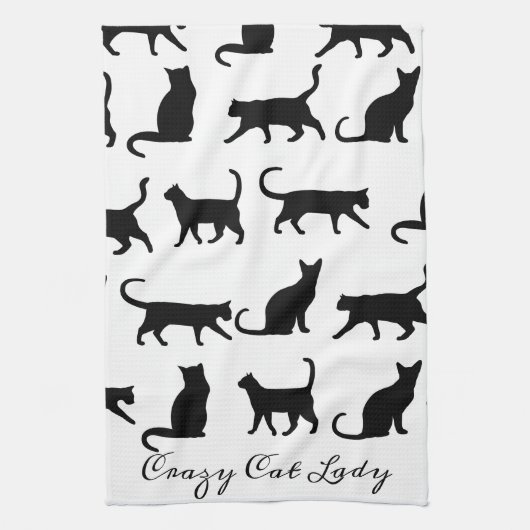 Linge De Cuisine Crazy Chat Lady Black Cat Silhouettes (Vertical)