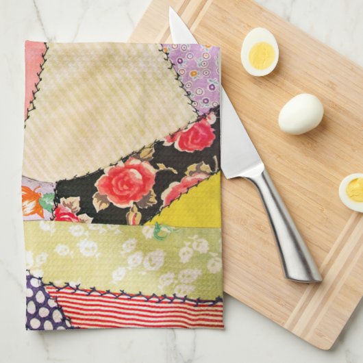 Linge De Cuisine Crazy Patchwork Quilt Avec Zigzag Stitch (Quart Plié)