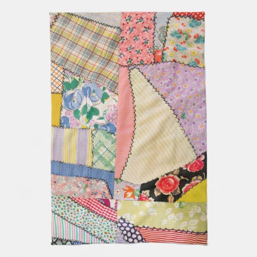 Linge De Cuisine Crazy Patchwork Quilt Avec Zigzag Stitch (Vertical)