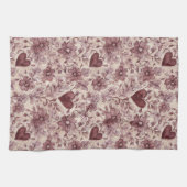 Linge De Cuisine Cream Burgundy Red Hearts Flowers (Horizontal)