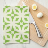 Linge De Cuisine Cream green geometric tile pattern mosaic 70 s (Quart Plié)