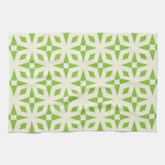 Linge De Cuisine Cream green geometric tile pattern mosaic 70 s (Horizontal)