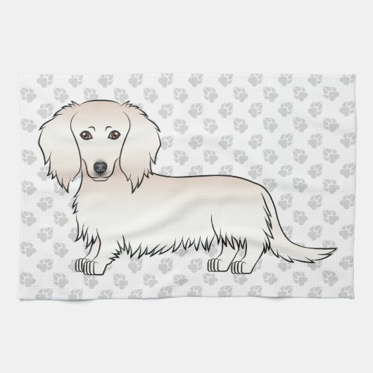 Linge De Cuisine Cream Long Cheveux Dachshund mignonette Cartoon Ch (Horizontal)