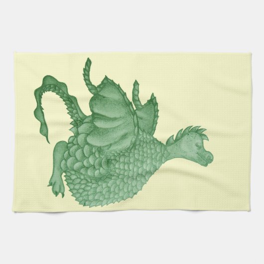 Linge De Cuisine créature imaginaire mythique dragon vert mignon (Horizontal)