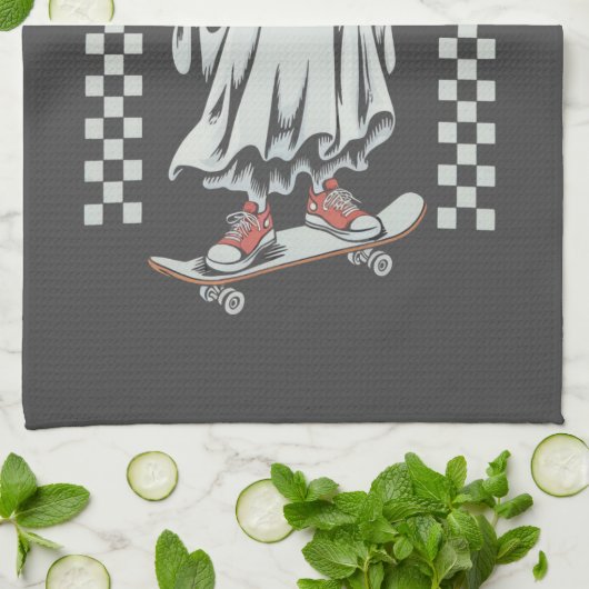 Linge De Cuisine Creep It Real Retro Halloween patinage fantôme (Plié)