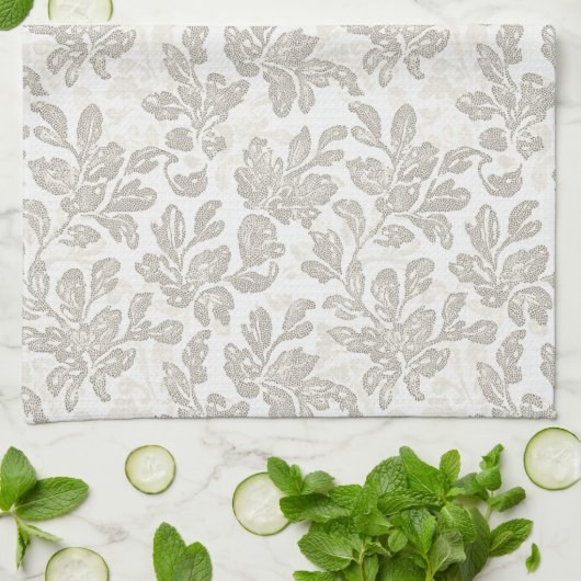 Linge De Cuisine Crème Blanche Florale Chic (Plié)