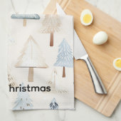 Linge De Cuisine Crème Bleu Bleu Arbres de Noël (Quart Plié)