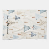 Linge De Cuisine Crème Bleu Bleu Arbres de Noël (Horizontal)