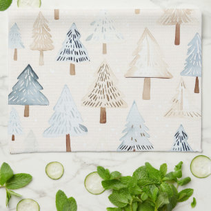 Linge De Cuisine Crème Bleue Cosy Arbres de Noël