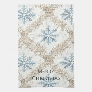 Linge De Cuisine Crème bleue Snowflakes Noël