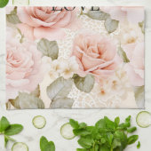 Linge De Cuisine Crème Blush rose Roses Floral (Plié)