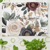 Linge De Cuisine Crème Bourgogne Floral noir (Plié)