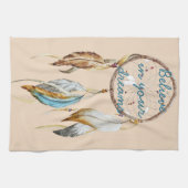 Linge De Cuisine Crème Brown Turquoise Plumes Blanches Dream Catche (Horizontal)