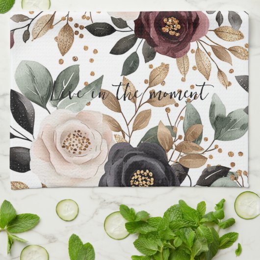 Linge De Cuisine Crème de Bourgogne Fleur Noir (Plié)