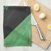 Linge De Cuisine Crème d'émeraude et monogramme noir (Quart Plié)